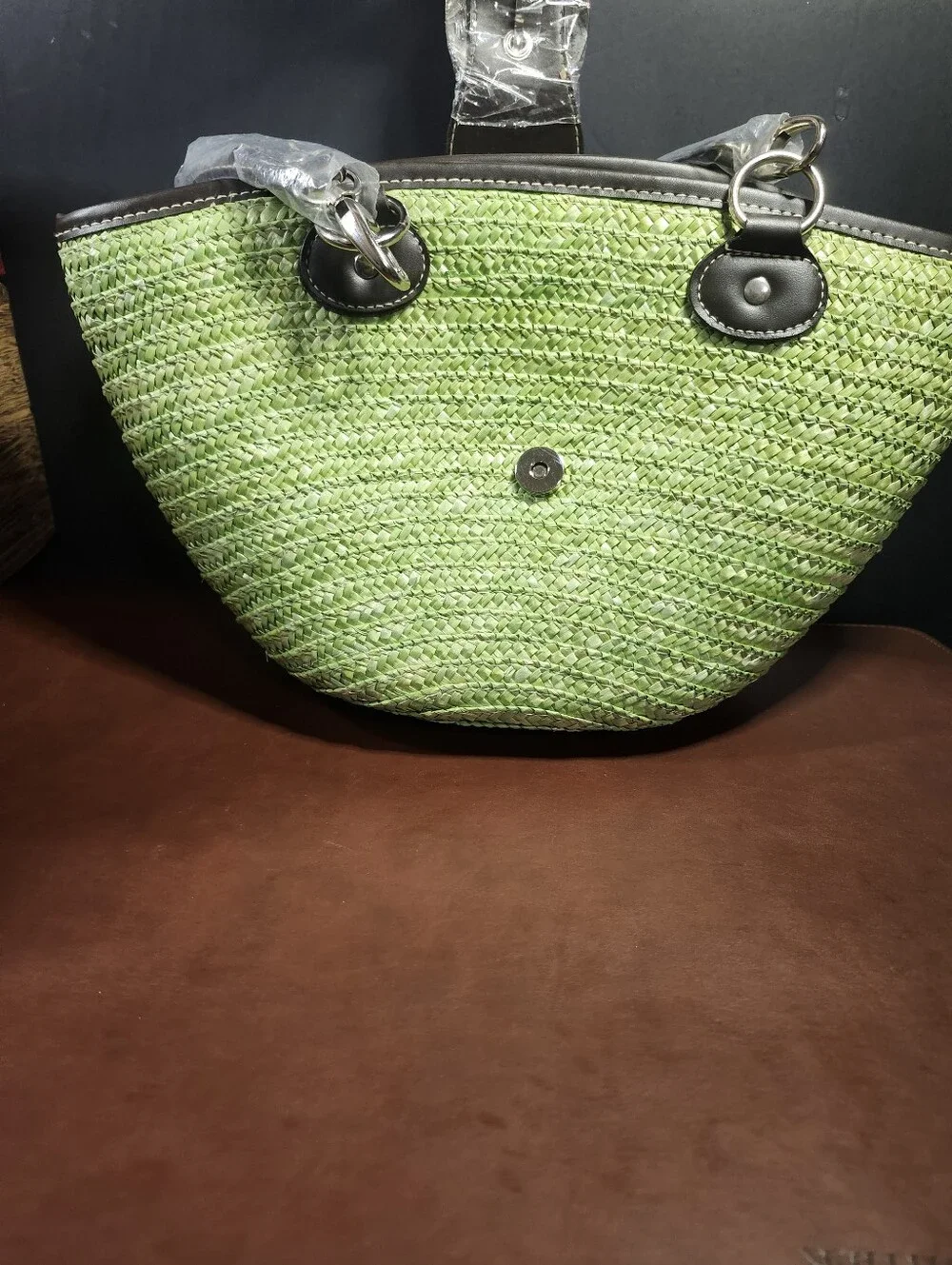 vintage St. John's Bay woven straw shoulder bag.